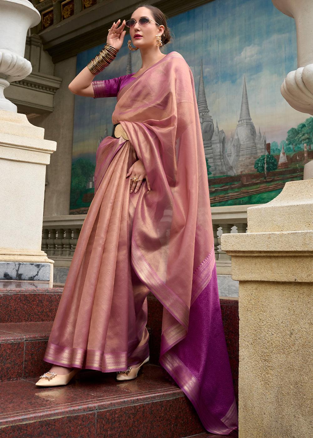 Blush Pink Woven Banarasi Tissue Silk Saree
