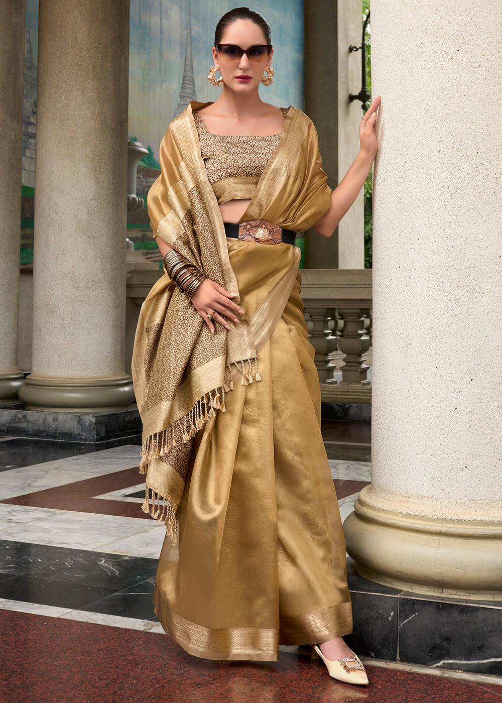 Classy Golden Woven Banarasi Tissue Silk Saree