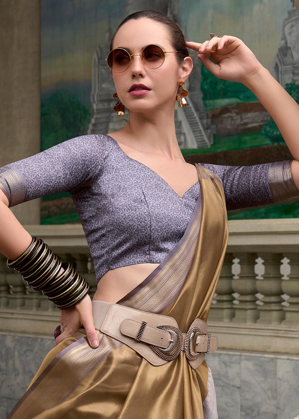 Safari Brown Woven Banarasi Tissue Silk Saree