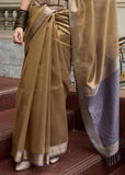 Safari Brown Woven Banarasi Tissue Silk Saree