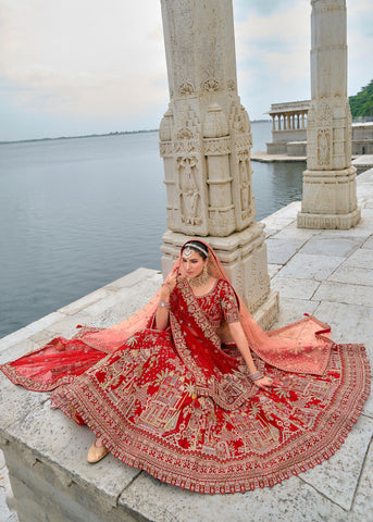 Traditional Red Heavy Embroidered Designer Lehenga