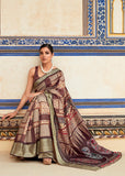 Chocolate Brown Woven Banarasi Printed Soft Silk Saree