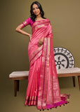 Blush Pink Woven Banarasi Soft Silk Saree