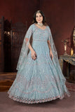 Sky Blue Sparkle Thread Embroidery With Zarkan And Mirror Work Gown - women's fashion mart