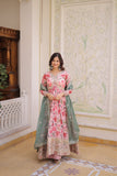 Designer Zari Sequins Embroidery With Printed Russian Silk Anarkali Suit
