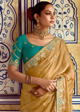 Bright Golden Heavy Embroidered Designer Silk Saree