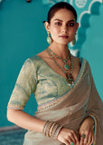 Crystal Grey Designer Embroidered Silk Saree With Contrast Blouse