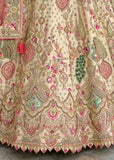Cream And Pink Heavy Embroidered Designer Lehenga