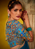 Coral Blue Woven Embroidered Chiffon Saree