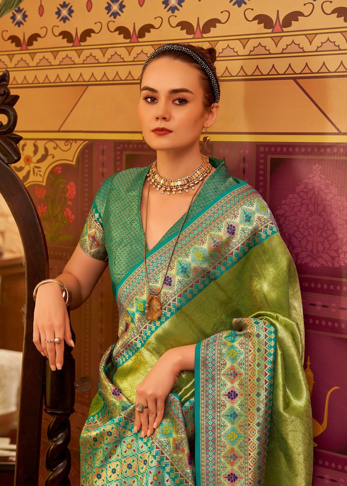 Bright Lime Green Kanjivaram  Saree
