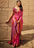 Carnation Pink Woven Banarasi Patola Silk Saree
