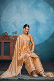 Gold Fendi Thread Embroidered With Sequins Work Sharara Set Of 3 - women's fashion mart