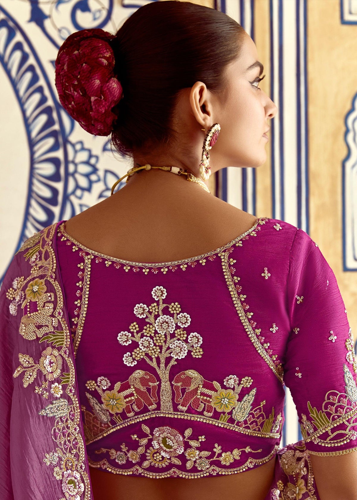 Striking Purple Heavy Embroidered Designer Silk Saree