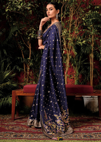 Twilight Blue Woven Banarasi Silk Saree With Brocade Blouse