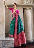 Alpine Green Woven Banarasi Silk Saree