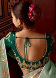 Ice Green Heavy Embroidered Designer Silk Saree