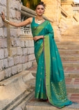 Basil Green Woven Banarasi Soft Silk Saree