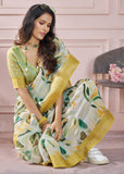 Summer Green Woven Banarasi Cotton Silk Saree With Digital Print
