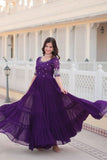 Embroidered Sequins Work Designer Women Gown -WOMEN FASHION Purple / M women's fashion mart