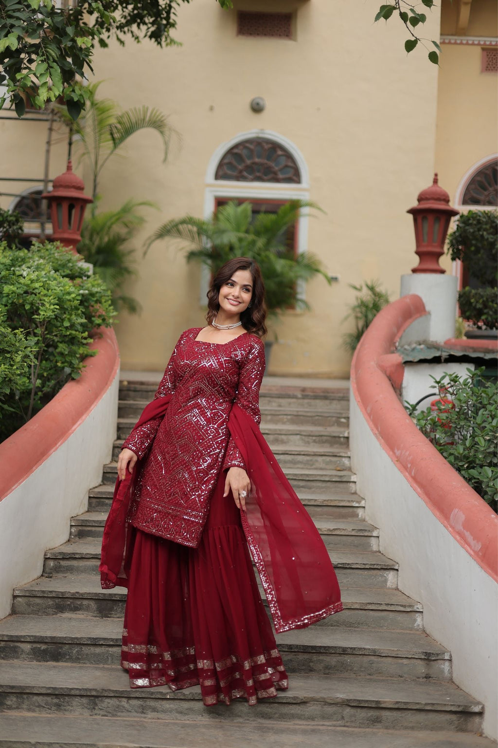 Georgette Sequins Thread Embroidered Work Women Suit Set - women's fashion mart