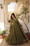 Stunning Designer Embroidered Work Gown With Dupatta Set - women's fashion mart