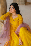Radiant Yellow Embroidered Georgette Anarkali Gown With Contrasting Dupatta