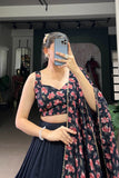 Floral Print Foil Work Silk Lehenga Choli - women's fashion mart