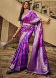 Charming Purple Woven Satin Silk Banarasi Saree With Brocade Blouse