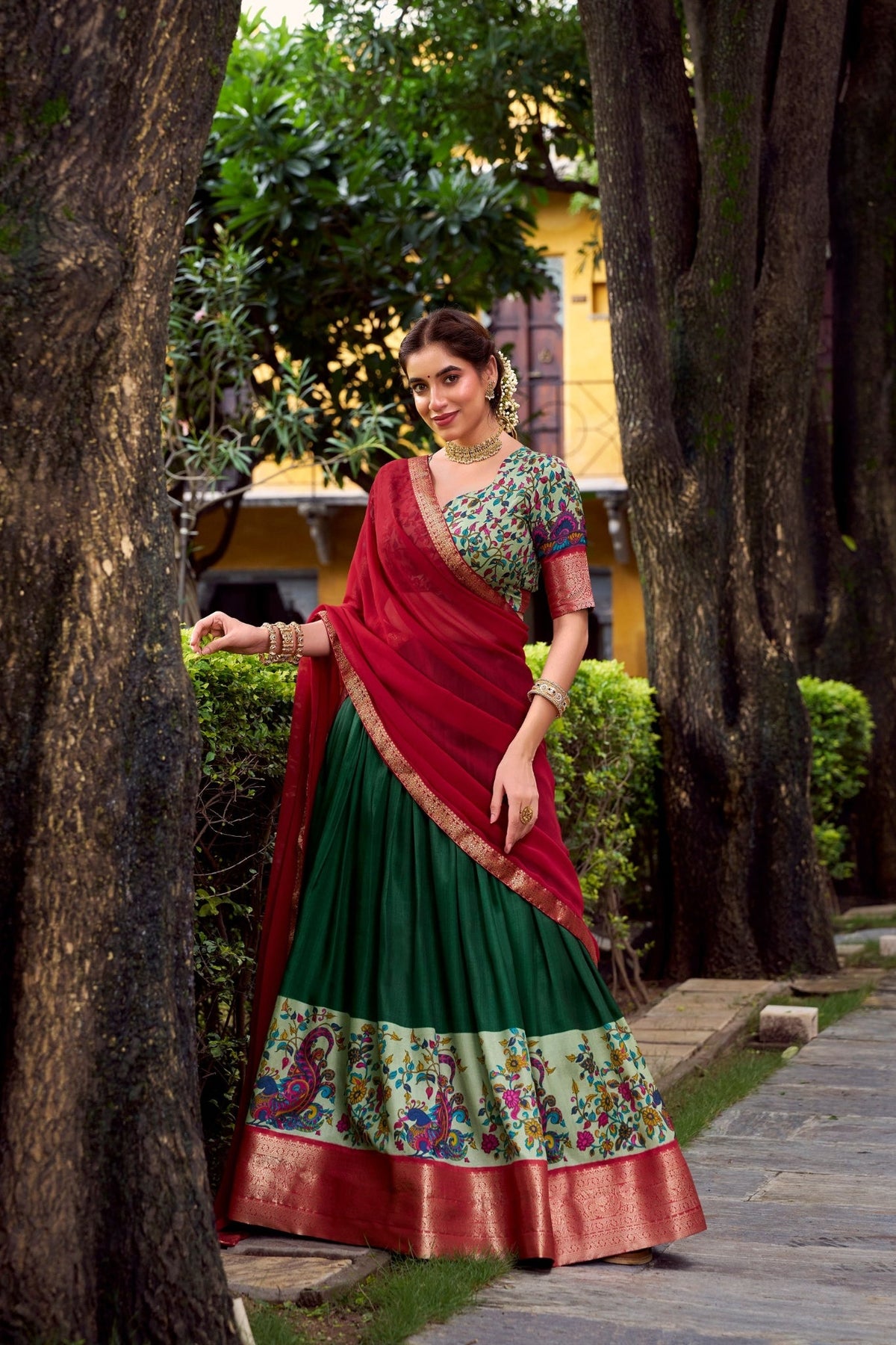 Aastha Silk South Indian Wedding Lehenga Choli With Zari Weaving And Georgette Dupatta