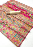 Cream Beige Woven Kashmiri Jamewar Saree