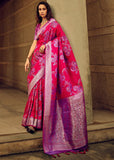 Princess Pink Woven Satin Silk Banarasi Saree With Brocade Blouse