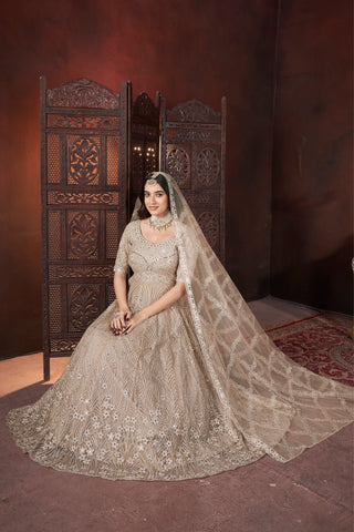 Charming Chiku Color Thread Embroidery With Zarkan And Mirror Work Gown - women's fashion mart