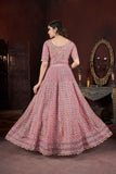 Peach Thread Embroidery With Zarkan Work Gown - women's fashion mart