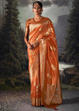 Burnt Orange Woven Banarasi Organza Silk Saree