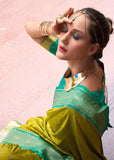 Lime Green Woven Banarasi Silk Saree