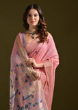 Coral Peach Woven Cotton Silk Saree