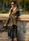 Black Woven Banarasi Soft Silk Saree