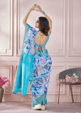 Angel Blue Woven Banarasi Cotton Silk Saree With Digital Print