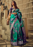Panna Green Woven Satin Silk Banarasi Saree With Brocade Blouse