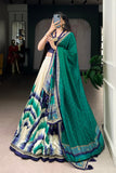 Tasar Silk Tie Dye Lehenga Set With Printed Dupatta And Chex Blouse