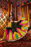 Designer Black Navratri Lehenga Choli Print With Mirror And Embroidery Work