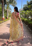 Multi thread embroidery work saree -Net Saree Blue women's fashion mart