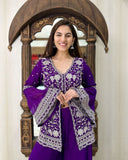 Purple colour thread embroidery work plazo suit -Designer Suit Purple women's fashion mart