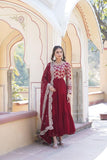 Traditional Elegance Anarkali Gown And Dupatta Set -WOMEN FASHION Rani Pink / S women's fashion mart