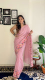 Multi Thread Embroidery Border Sequence Work Saree -Georgette Saree Black women's fashion mart