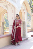 Traditional Elegance Anarkali Gown And Dupatta Set -WOMEN FASHION Rani Pink / S women's fashion mart