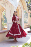Traditional Elegance Anarkali Gown And Dupatta Set -WOMEN FASHION Maroon / S women's fashion mart