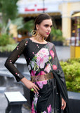 Classic Black Pure Georgette Printed Saree -Saree Unstitched women's fashion mart