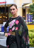Classic Black Pure Georgette Printed Saree -Saree Unstitched women's fashion mart