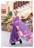 Luxurious and Blazing Lavender Pure Georgette Printed Saree - women's fashion mart
